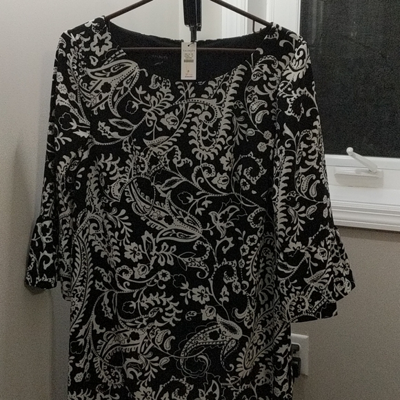 NWT 3/4 length bell sleeve, black and white dress - Picture 2 of 7